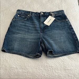 Frame Denim Vintage Wash High-Rise Jean Shorts in Dark Blue